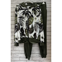 Komplet welurowy KWIATY KHAKI